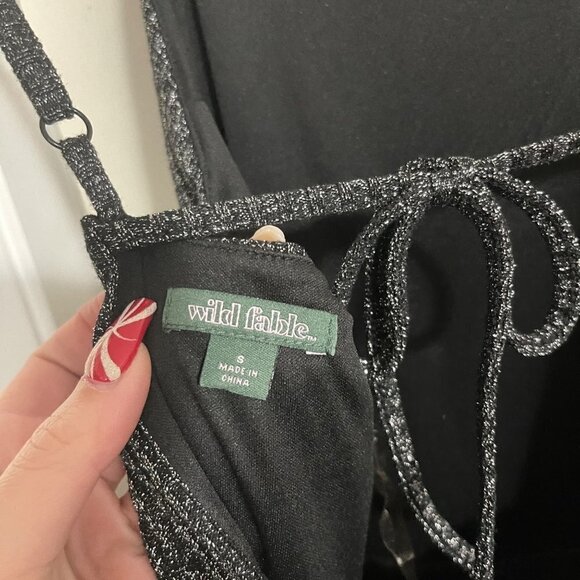 Wild Fable Womens Black Silver Metallic Square Neck Tie Cropped Jumpsuit Small - Picture 4 of 9